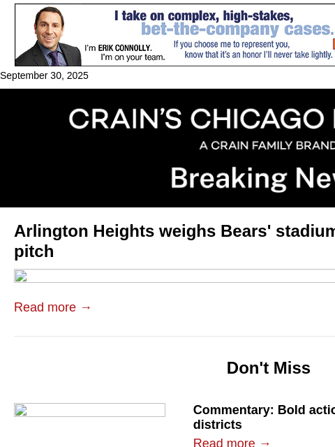 crainalerts newsletter: Arlington Heights weighs Bears' stadium economic i...