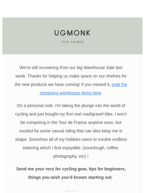 ugmonk newsletter: 5 things I'm digging – September edition