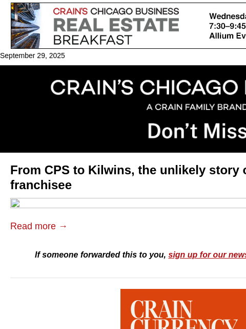 crainalerts newsletter: From CPS teacher to Kilwins franchisee
