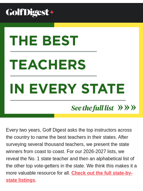 golfdigest newsletter: September's most popular: Best teachers in every s...