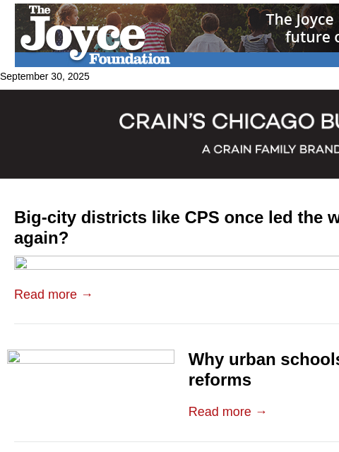 crainalerts newsletter: Chicago schools at a crossroads