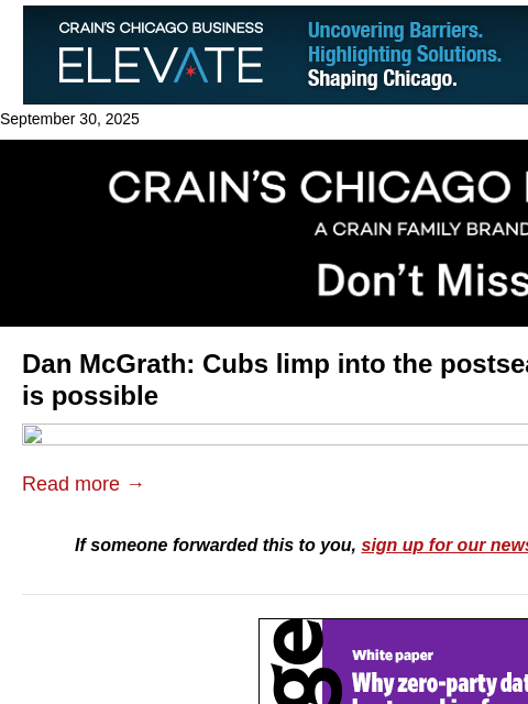 crainalerts newsletter: Cubs limp into the postseason: Dan McGrath