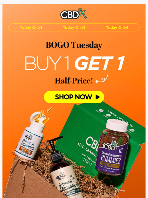 cbdfx newsletter: BOGO Tuesday: Buy 1, Get 1 50% OFF! 👈