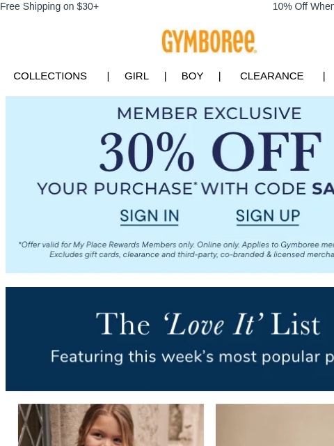 gymboree newsletter: 🔥 Top Sellers of the Week + 30% OFF Ends Tonight!