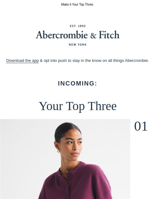 abercrombie newsletter: If you could only add 3 things to your closet...