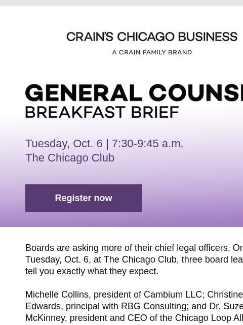 crainliveevents newsletter: Next Tuesday: What boards now expect from their ch...