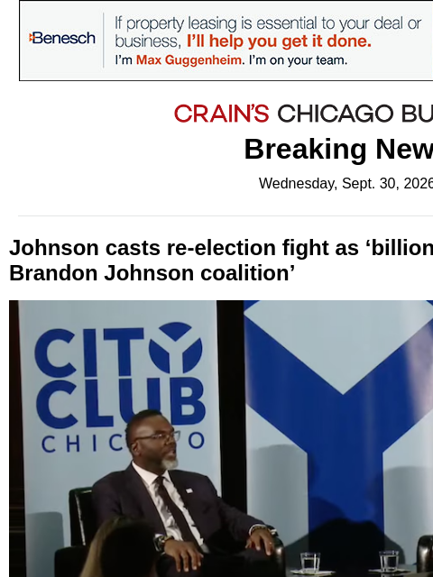 crainalerts newsletter: Johnson casts re-election campaign as fight agains...