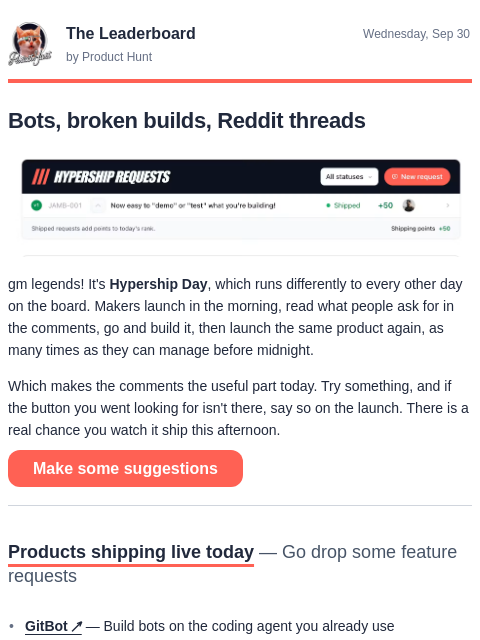 producthunt newsletter: 😸 Bug some makers