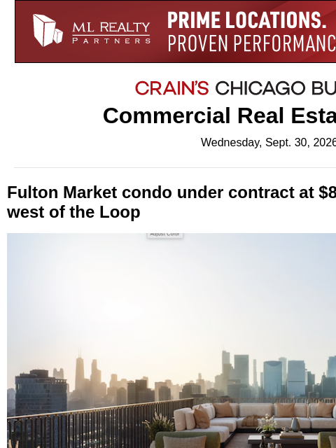 crainalerts newsletter: Fulton Market gets a new price record
