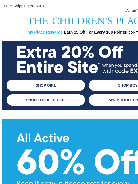 childrensplace newsletter: It starts now 🍂 Extra 20% off