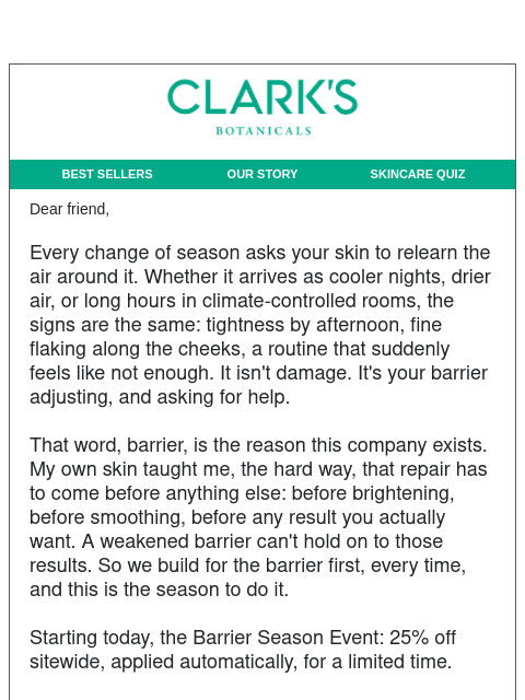 clarksbotanicals newsletter: The Barrier Season Event Starts Now