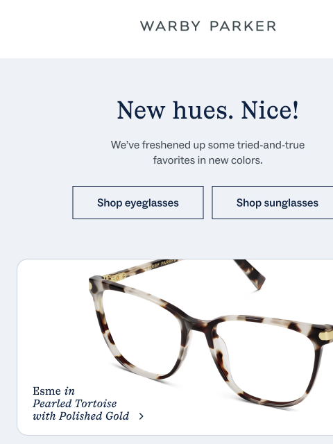 warbyparker newsletter: Introducing favorites in fresh colors