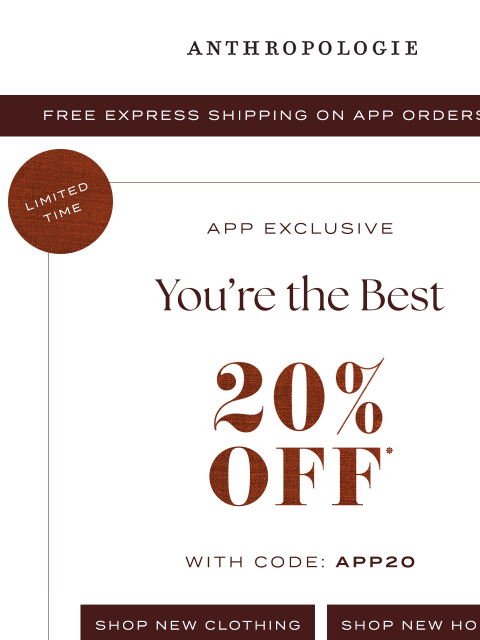 anthropologie newsletter: 20% off exclusively in the app