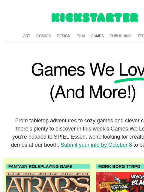 kickstarter newsletter: 10 games to add to your list