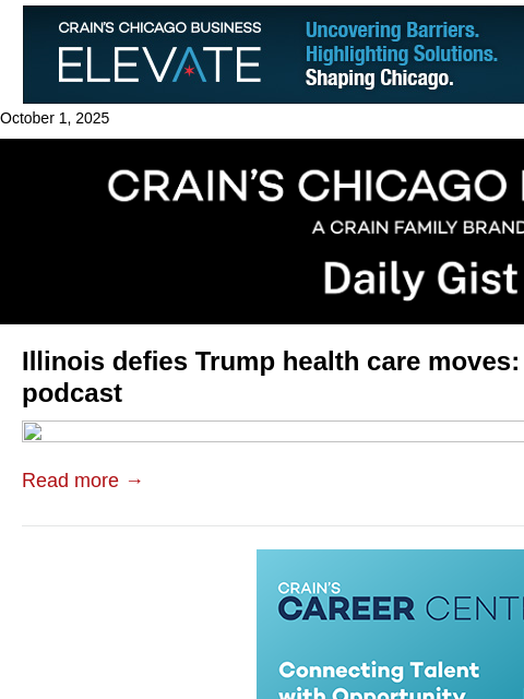 crainalerts newsletter: Illinois defies Trump health care moves: Crain's D...