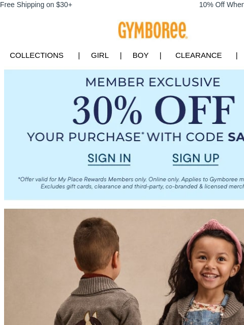 gymboree newsletter: Starts Now ✨ EXTRA 15% Off Clearance for Members