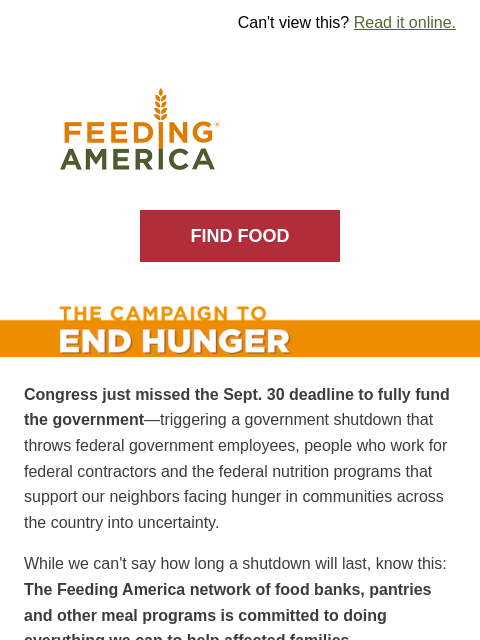 feedingamerica newsletter: Here's what the government shutdown means for food...