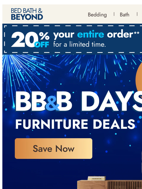 bedbathandbeyond newsletter: Furniture finds up to 70% off 🛋️