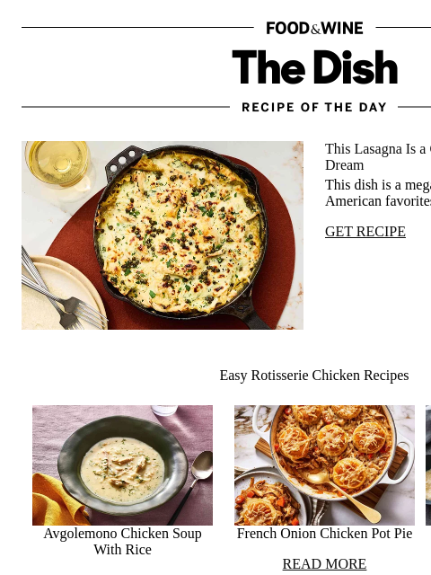 foodandwine newsletter: Chicken Piccata Skillet Lasagna