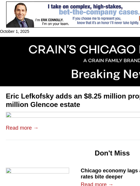 crainalerts newsletter: Eric Lefkofsky buys $8.3M Glencoe property