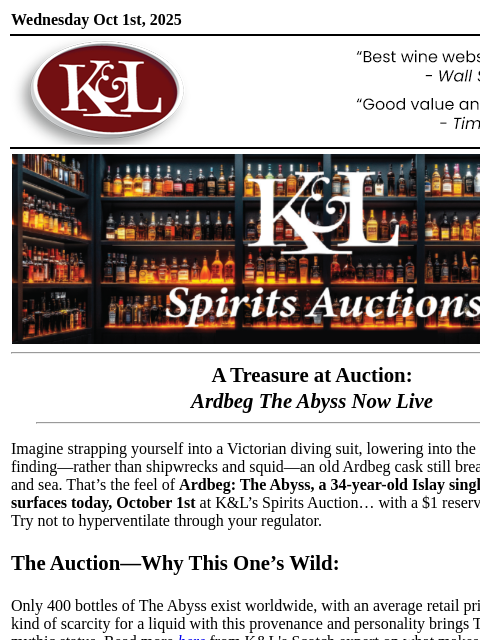 klwines newsletter: Our Most Exciting Spirits Auction Ever: Ardbeg The...