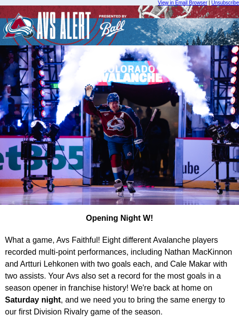 thecoloradoavalanche newsletter: 🏔️ 8 Goals for Opening Night!
