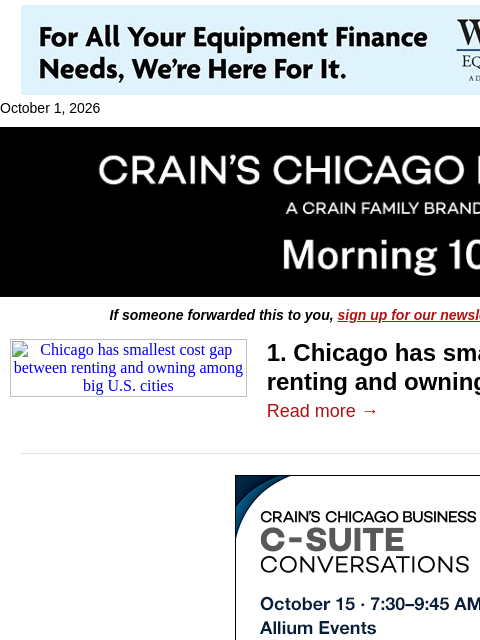 crainalerts newsletter: Chicago's housing math beats other cities