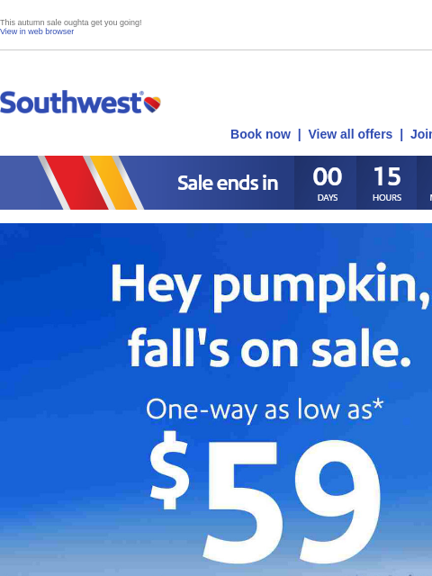 southwest newsletter: Last day for $59 sale fares.