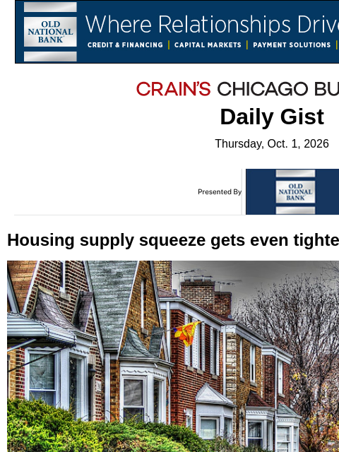 crainalerts newsletter: Housing supply squeeze gets even tighter