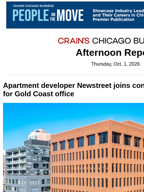 crainalerts newsletter: Apartment developer joins conversion boom