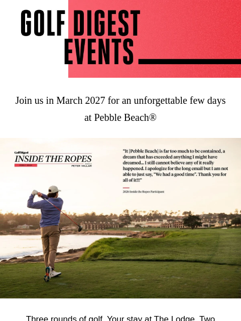 golfdigest newsletter: Pebble Beach Awaits