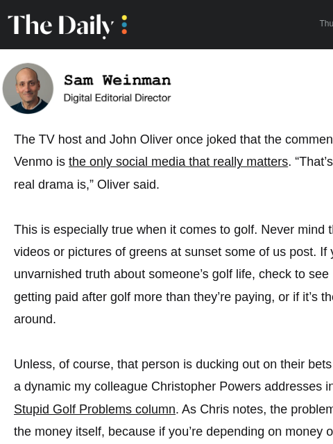 golfdigest newsletter: Your betting privileges have been revoked