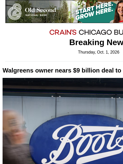 crainalerts newsletter: Walgreens nears $9 billion deal to sell UK-based B...