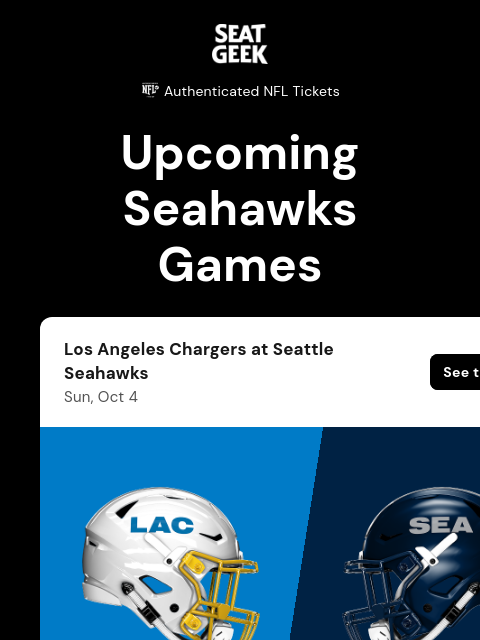 seatgeek newsletter: Seahawks vs Chargers 🏈
