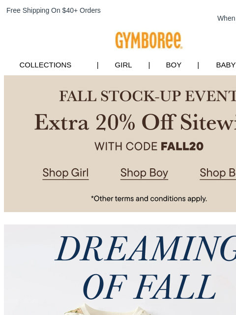 gymboree newsletter: Cozy Pajamas in Fall's Best Prints + Extra 20% Off...