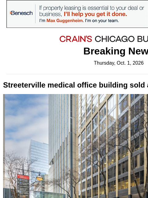 crainalerts newsletter: Streeterville building sold at 95% discount