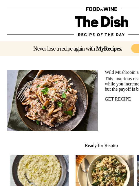 foodandwine newsletter: Wild Mushroom and Red Wine Risotto