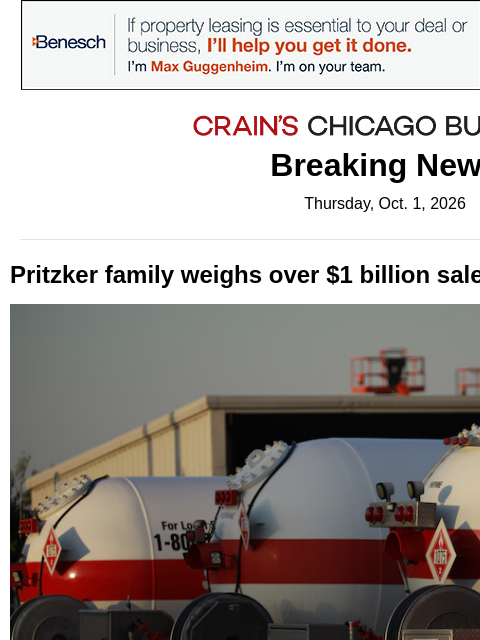 crainalerts newsletter: Pritzker family weighs $1B sale of propane busines...