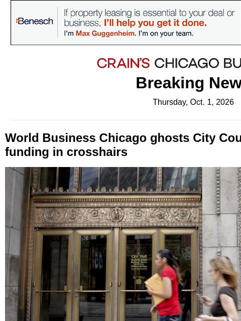 crainalerts newsletter: World Biz Chicago ghosts ethics committee hearing