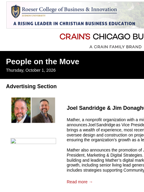 crainalerts newsletter: Crain's Chicago Business - People on the Move