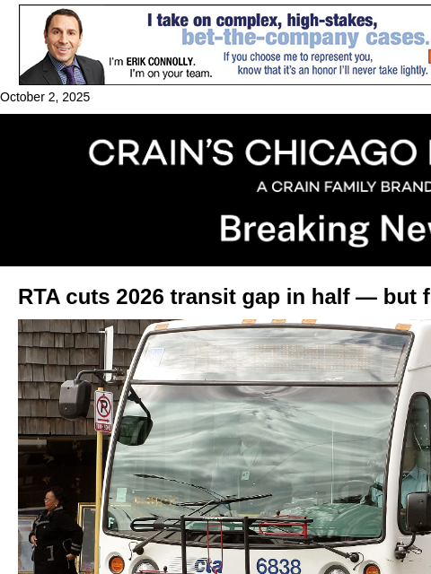 crainalerts newsletter: RTA cuts 2026 transit gap in half — but funding fi...