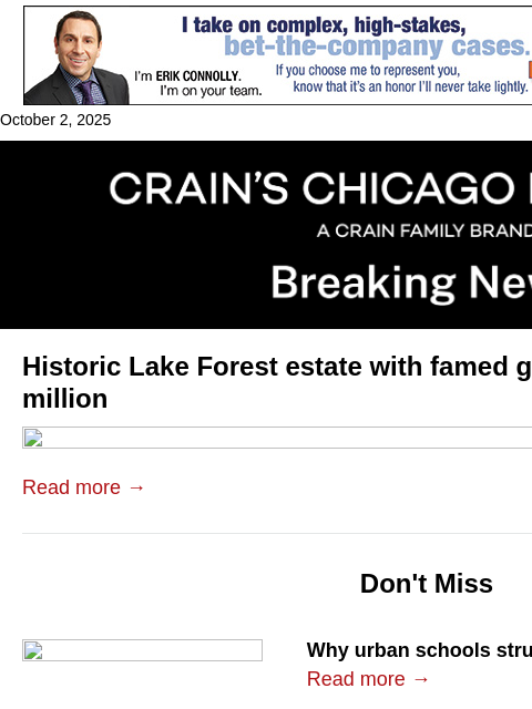 crainalerts newsletter: Lavish Lake Forest estate fetches $11M