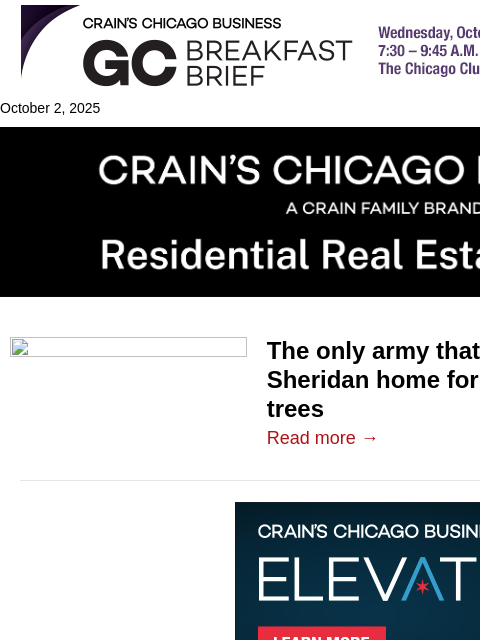crainalerts newsletter: Blufftop home in Fort Sheridan hits the market