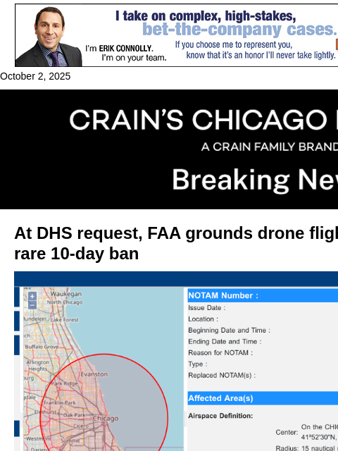 crainalerts newsletter: DHS request grounds drones across Chicago for 10 d...