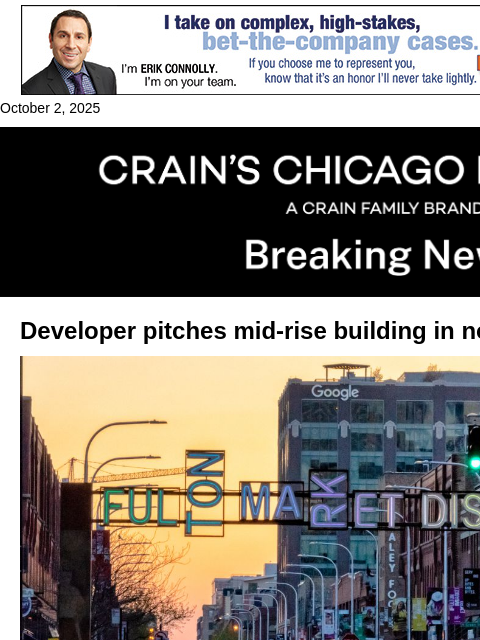 crainalerts newsletter: Developer pitches mid-rise building for Fulton Mar...