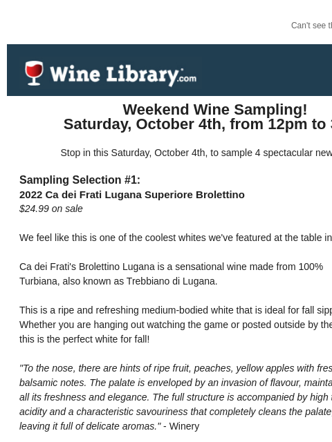 winelibrary newsletter: Stop in this Saturday to sample a shockingly good ...