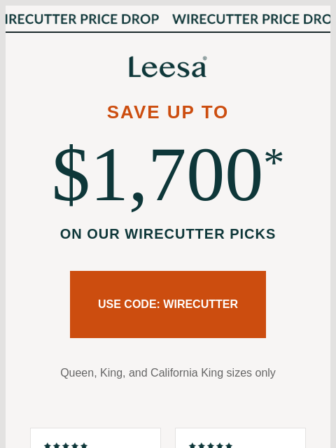 leesasleep newsletter: Price Drop Alert! Save big on award-winning sleep