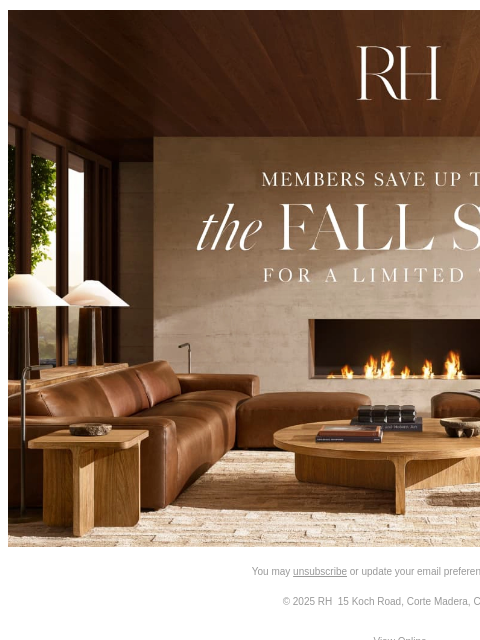 rh newsletter: The Fall Sale. Explore Living, Dining, Outdoor & M...