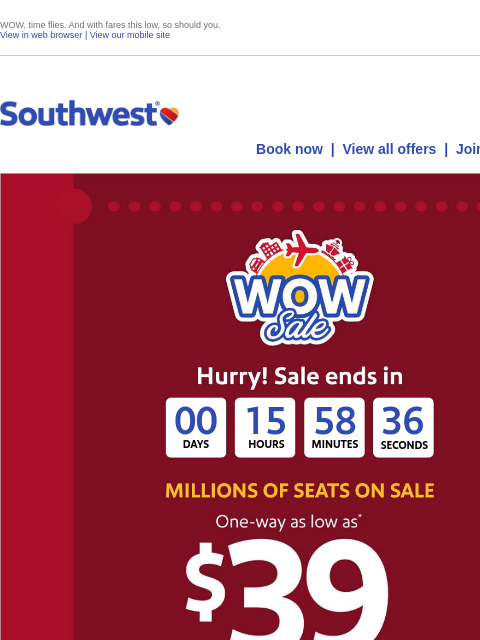 southwest newsletter: 🚨 LAST DAY! 🚨 Fares as low as $39!