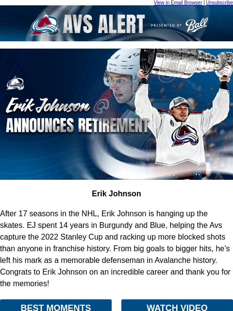 thecoloradoavalanche newsletter: 🏔️Erik Johnson Retires